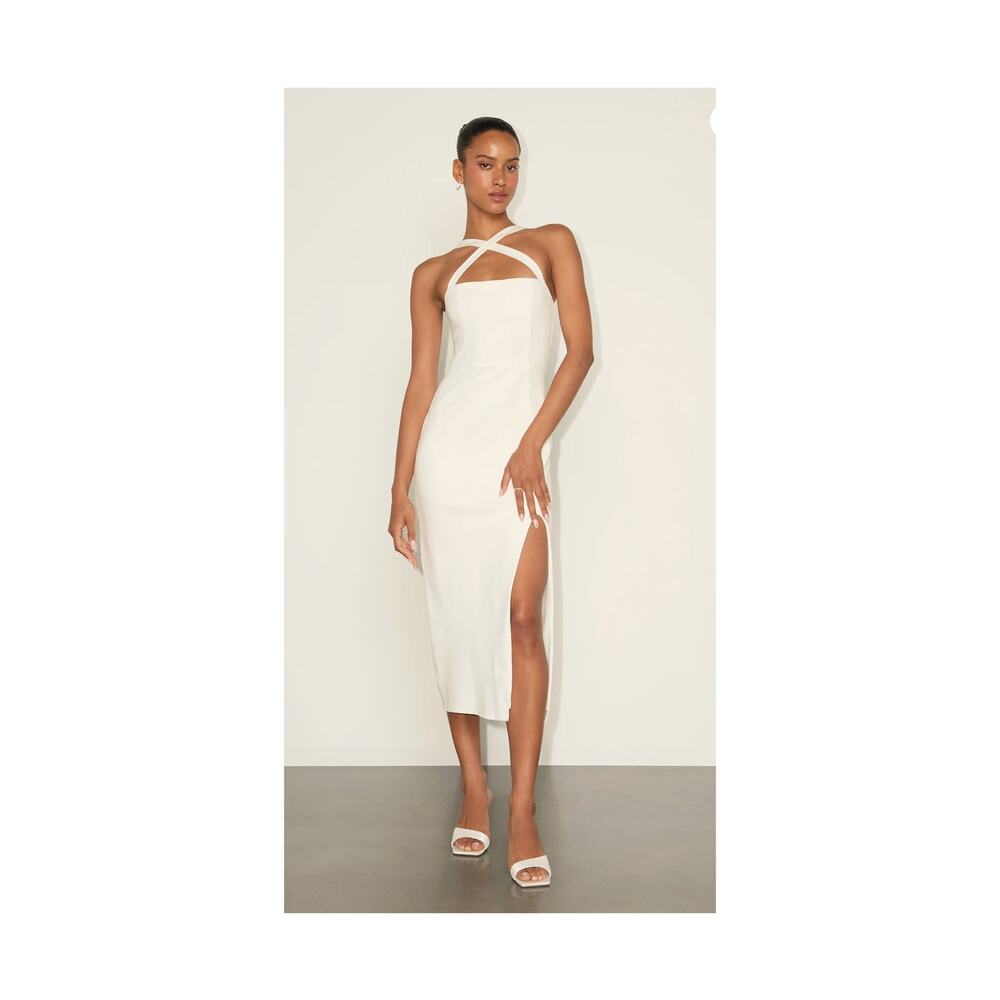 Lulus Rumi Dress Women XL White Crepe Knit Modified Halter Column Midi Slit NWOT